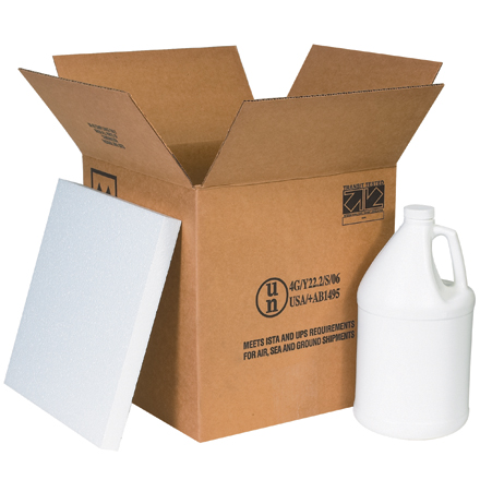 12 <span class='fraction'>1/4</span> x 12 <span class='fraction'>1/4</span> x 12 <span class='fraction'>3/4</span>" 4 - 1 Gallon Plastic Jug Shipper Kit